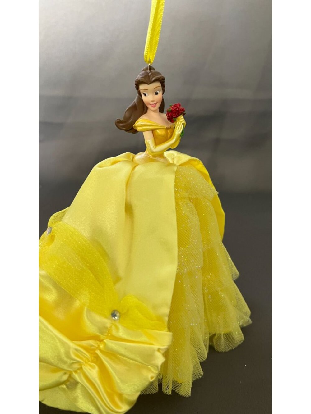 Disney Belle Yellow Gown Christmas Ornament Rose Details Satin & Tulle